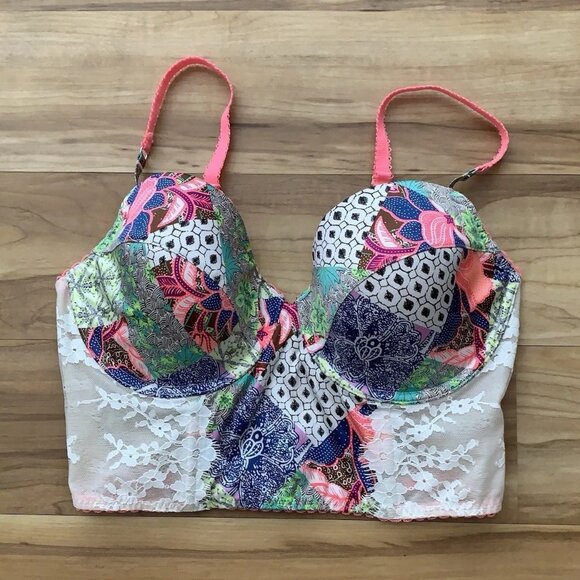 Victoria's Secret Dream Angels 34DD Padded Demi Neon Floral Zip Bralette - Picture 1 of 8